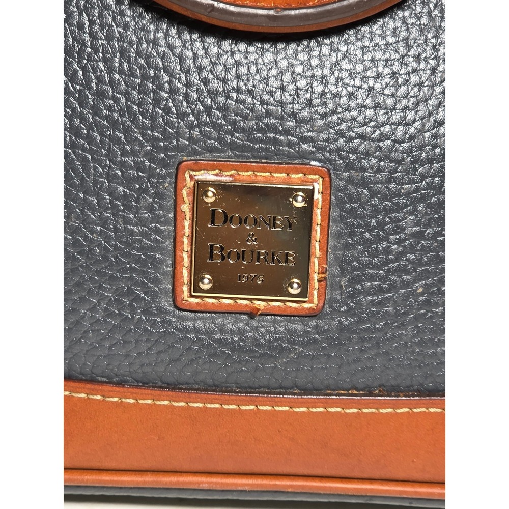 Dooney & Bourke Zip Zip Satchel‎ Navy Blue Pebbled Leather Tan Trim Dome Bag - Picture 6 of 13